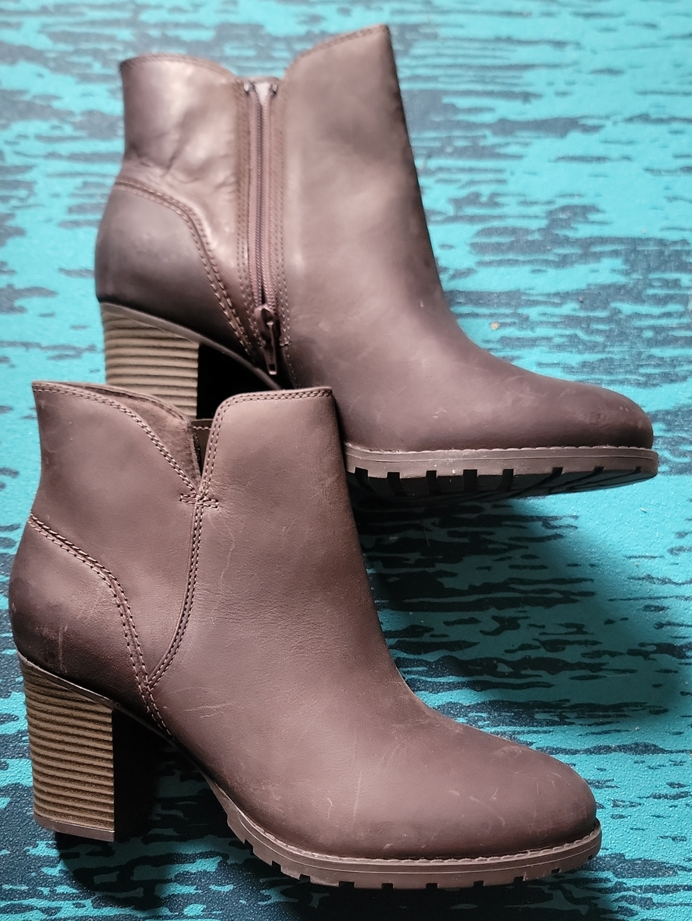 Clarks Women's Taupe Chunky Heel Ankle Booties